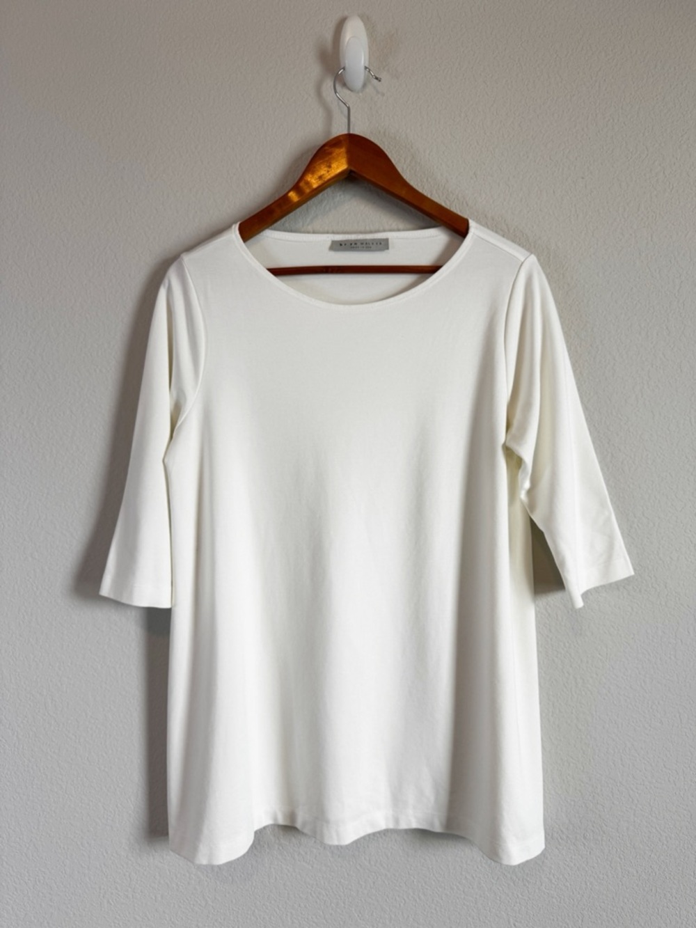 Bryn Walker Cream Piera Ponti Elbow Sleeve Crew Neck Lagenlook Top Size Small
